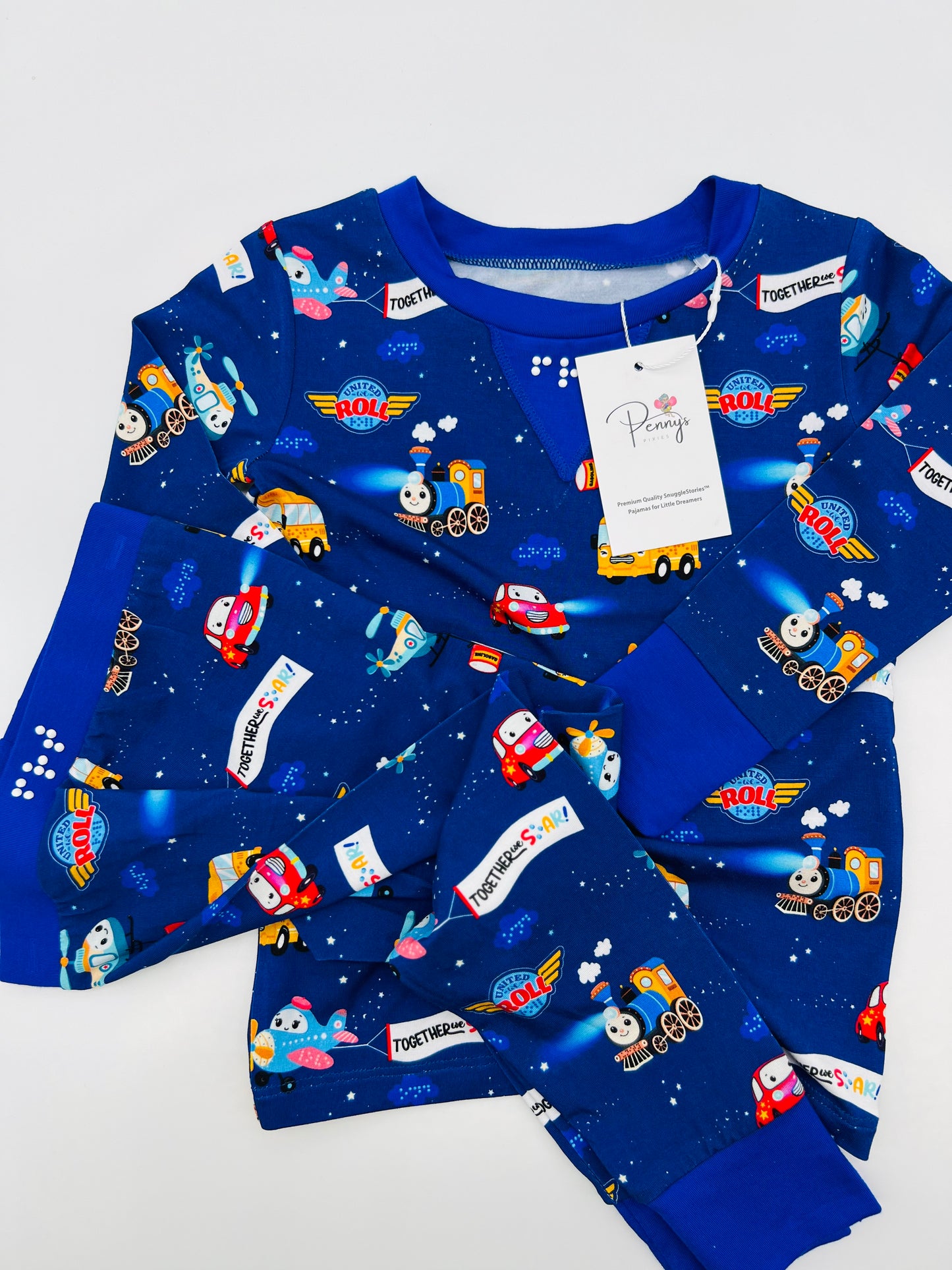 Tranportation themed print on bamboo kids pajamas