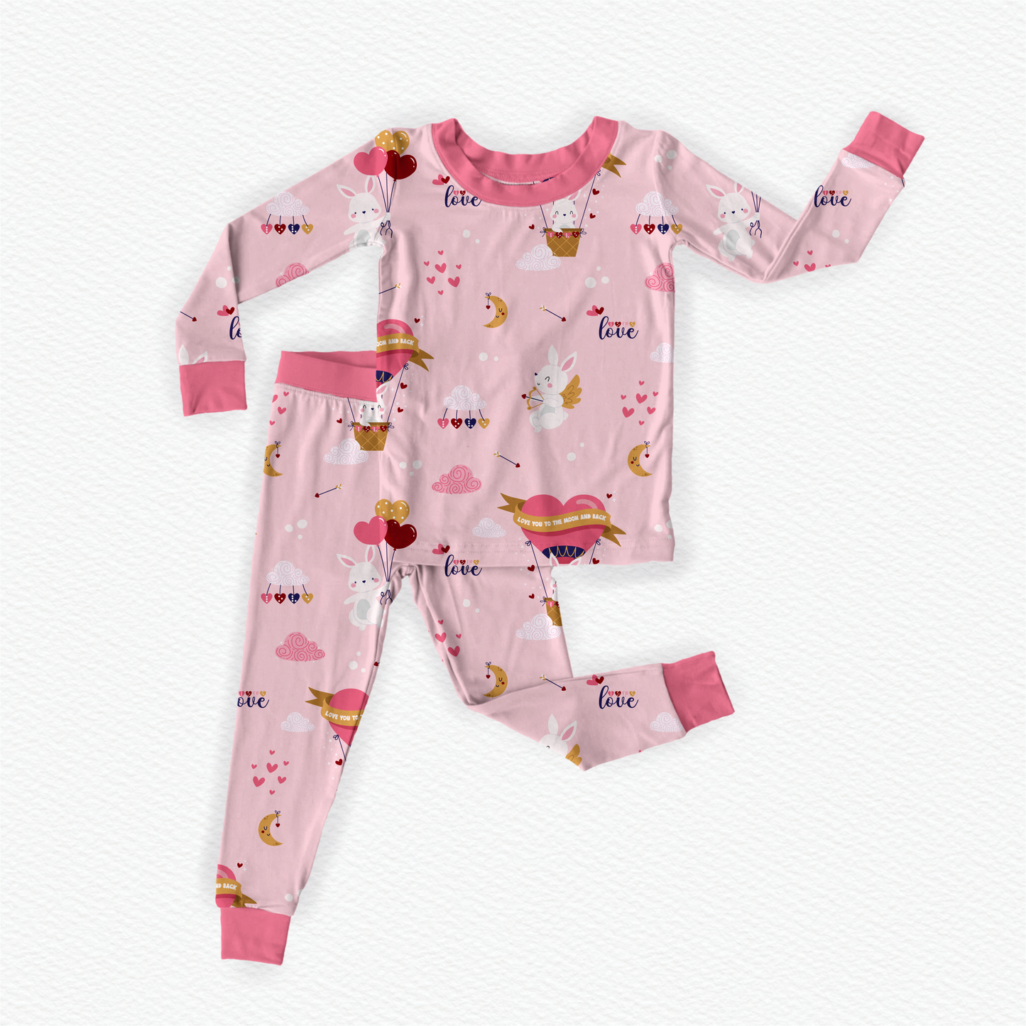 Flat lay of Cupid the Bunny | Pink Kids Pajamas - Penny's Pixies