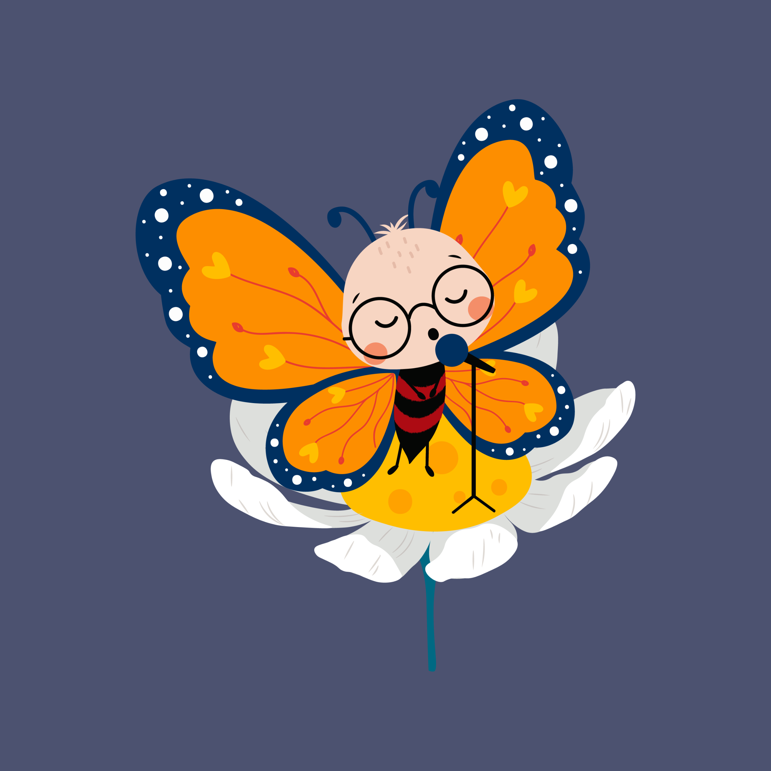 Illustration of a butterfly with a face on a dark blue background