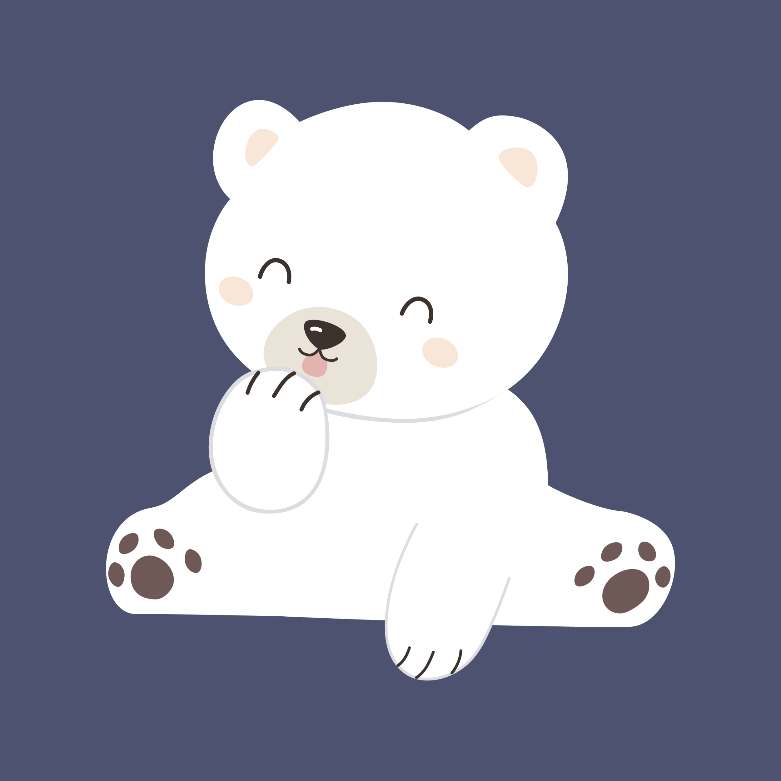 Cartoon polar bear with a happy expression on a dark blue background