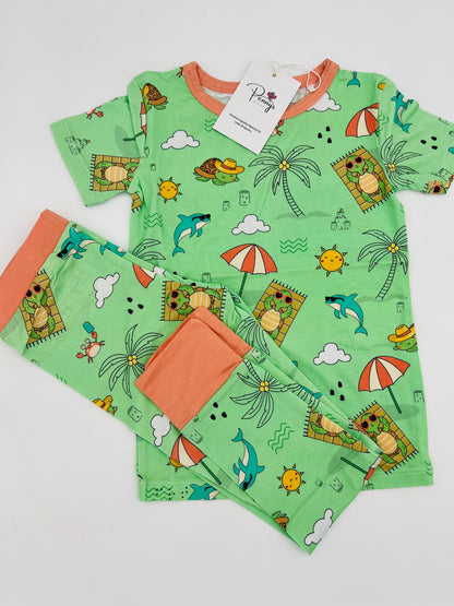 Tilly the Tortoise themed print on bamboo kids pajamas