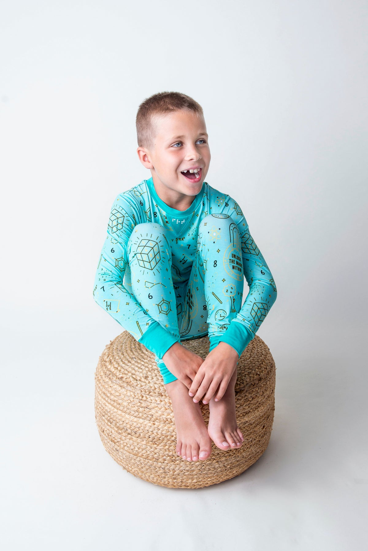 Pyjamas Autistic Images Teal Math Inspired | Adaptive Bamboo Pajamas for Blind & VI Kids