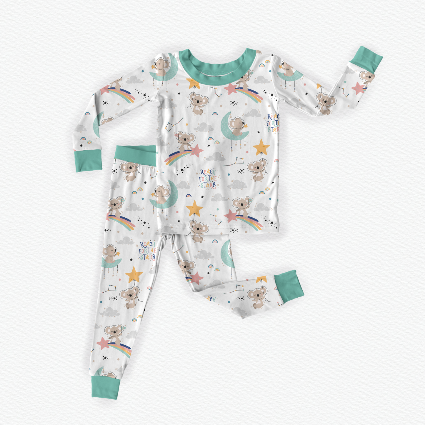 Long Sleeve & Pants kids pajamas featuring Kenny the Koala with braille label