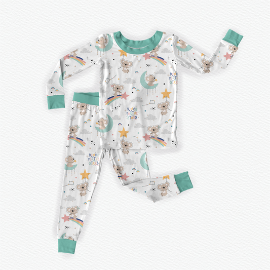 Long Sleeve & Pants kids pajamas featuring Kenny the Koala with braille label